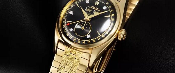 Часы Rolex ref. 6062 их желтого золота, с черным циферблатом с часовыми метками инкрустированными бриллиантами, индикатором фаз луны и тройным календарем были проданы с аукциона Exclusive Timepieces за невероятные 6,2 […]